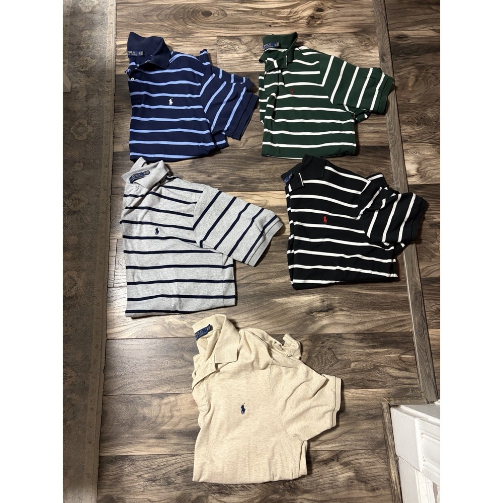 LOT OF 5 Polo Ralph Lauren Pique Polo Shirts Mens XLT Short Sleeve Striped 678
